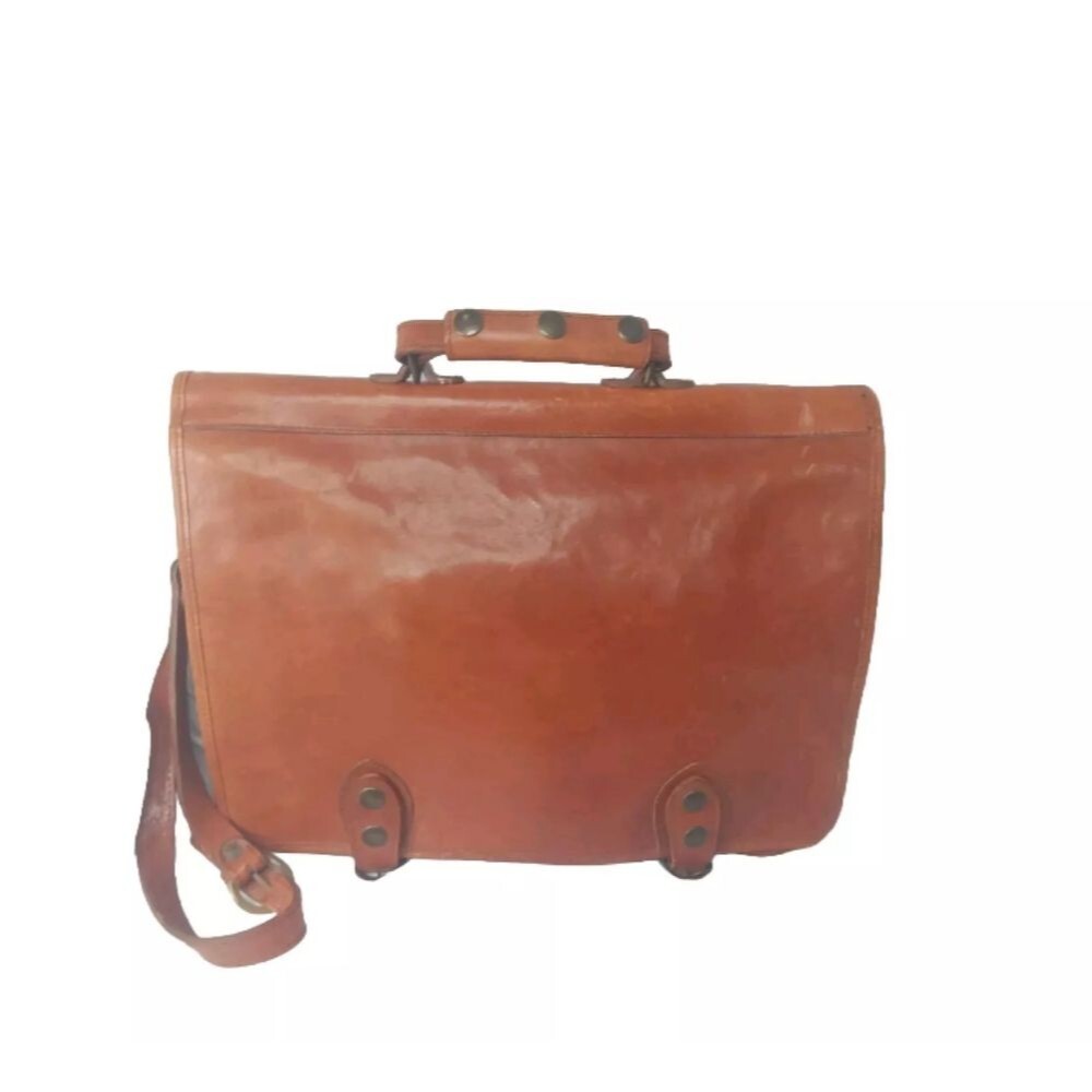 Vintage Handcrafted Leather Messenger Bag Cognac Brown ~Patina Present